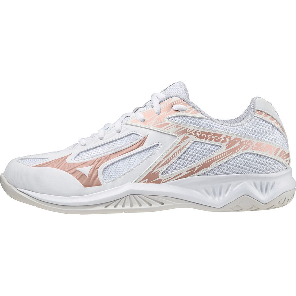 Adidasi Handbal Mizuno Lightning Star Z6 Jr Barbati Albi Roz | HTMPFV635